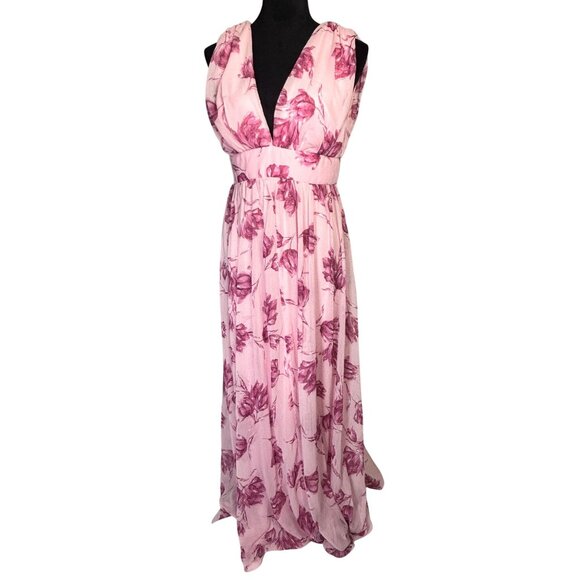 Lulus Pink Floral Romantic Maxi Dress With Deep V-Neck & Sleeveless Design Size - Picture 10 of 13